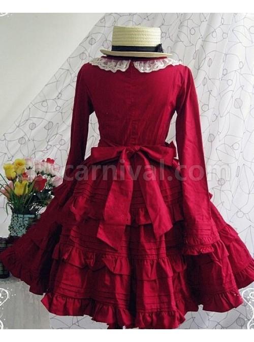 Red Long Sleeves Ruffle Classic Lolita Dress coscarnival