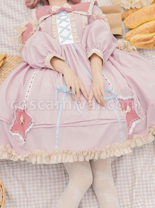 Red-Pentagram-Design-Cute-Big-Lapel-Neckline-Bow-Decoration-Pleated-Ruffle-Trim-Classic-Lolita-Long-Sleeve-Dress-coscarnival-4148