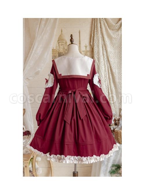 Red-Pentagram-Design-Cute-Big-Lapel-Neckline-Bow-Decoration-Pleated-Ruffle-Trim-Classic-Lolita-Long-Sleeve-Dress-coscarnival-4155