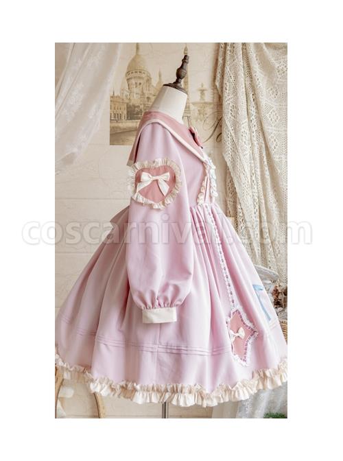 Red-Pentagram-Design-Cute-Big-Lapel-Neckline-Bow-Decoration-Pleated-Ruffle-Trim-Classic-Lolita-Long-Sleeve-Dress-coscarnival-4166