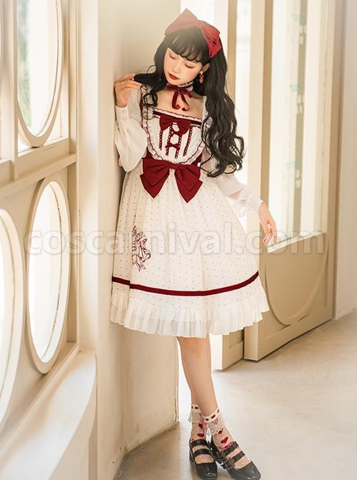 Red-White-Elegant-Bouquet-Print-With-Polka-Dots-Bow-Knot-Lantern-Sleeve-Beam-Mouth-Long-Sleeve-Classic-Lolita-Dress-coscarnival-2322