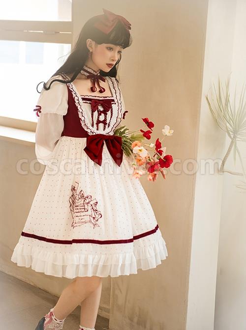 Red-White-Elegant-Bouquet-Print-With-Polka-Dots-Bow-Knot-Lantern-Sleeve-Beam-Mouth-Long-Sleeve-Classic-Lolita-Dress-coscarnival-2329