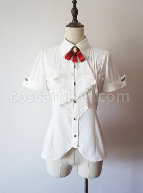 Researcher Series White Lapel Classic Lolita Short Sleeve Blouses With A Bow Tie coscarnival