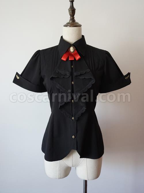 Researcher Series White Lapel Classic Lolita Short Sleeve Blouses With A Bow Tie coscarnival