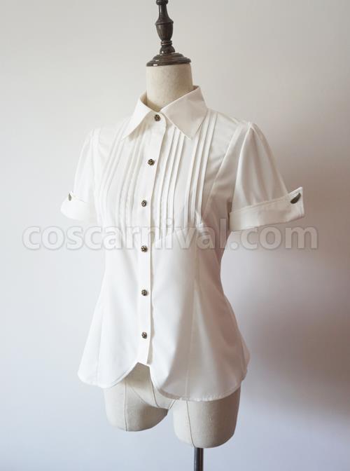 Researcher Series White Lapel Classic Lolita Short Sleeve Blouses With A Bow Tie coscarnival