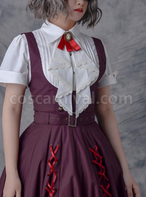 Researcher Series White Lapel Classic Lolita Short Sleeve Blouses With A Bow Tie coscarnival