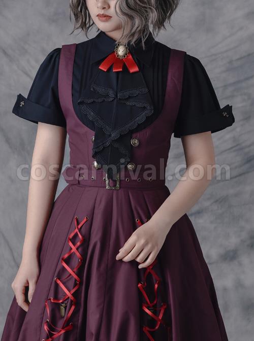 Researcher Series White Lapel Classic Lolita Short Sleeve Blouses With A Bow Tie coscarnival