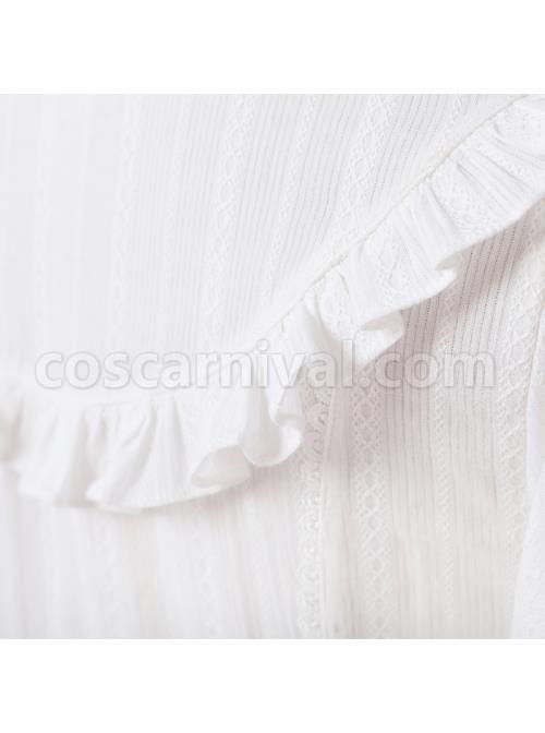 Retro Court Classic Lolita Pleated Lace Comfortable Jacquard Cotton White Long Sleeve Shirt coscarnival