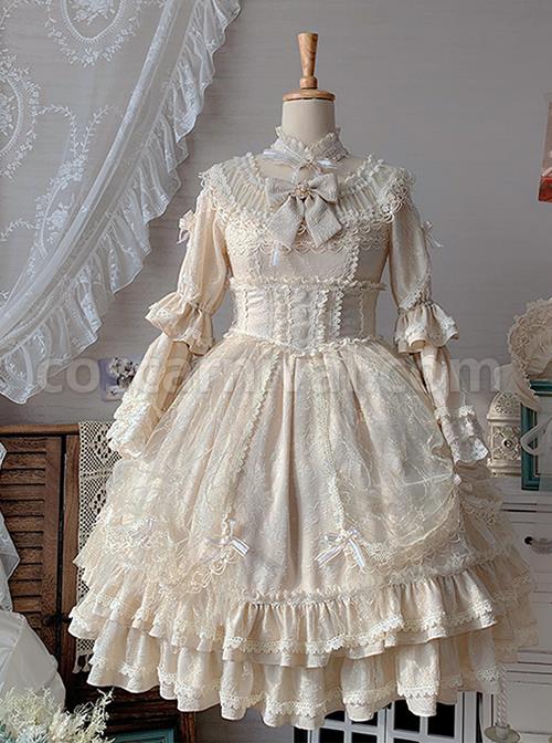 Retro-Court-Style-Delicate-Lace-Jacquard-Design-Pleated-Lace-Trim-Bow-Knots-Flared-Sleeves-Classic-Lolita-Dress-coscarnival-2320