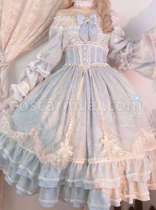 Retro-Court-Style-Delicate-Lace-Jacquard-Design-Pleated-Lace-Trim-Bow-Knots-Flared-Sleeves-Classic-Lolita-Dress-coscarnival-2339