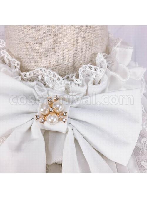 Retro Court Style Pleated Lace Stand Collar Design Bow Knot Ruffled Ruched Long Sleeves Classic Lolita Chiffon Shirt coscarnival