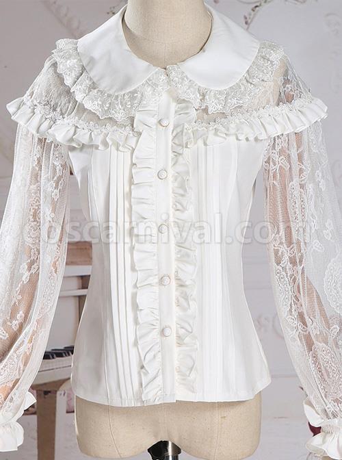 Retro Doll-collar Lace Hollowed Out Classic Lolita Long Sleeve Shirt coscarnival