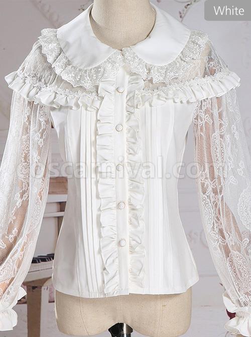 Retro Doll-collar Lace Hollowed Out Classic Lolita Long Sleeve Shirt coscarnival