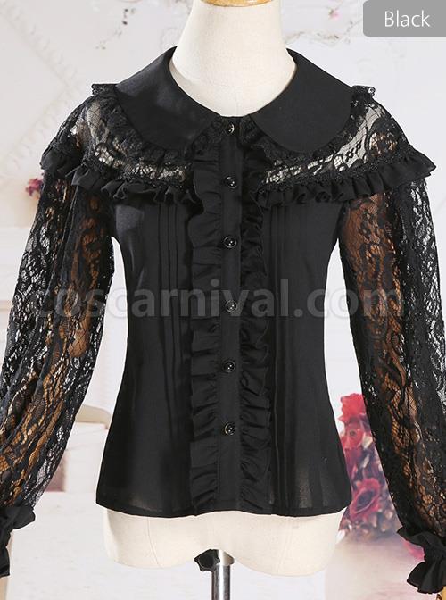 Retro Doll-collar Lace Hollowed Out Classic Lolita Long Sleeve Shirt coscarnival