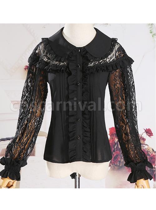 Retro Doll-collar Lace Hollowed Out Classic Lolita Long Sleeve Shirt coscarnival