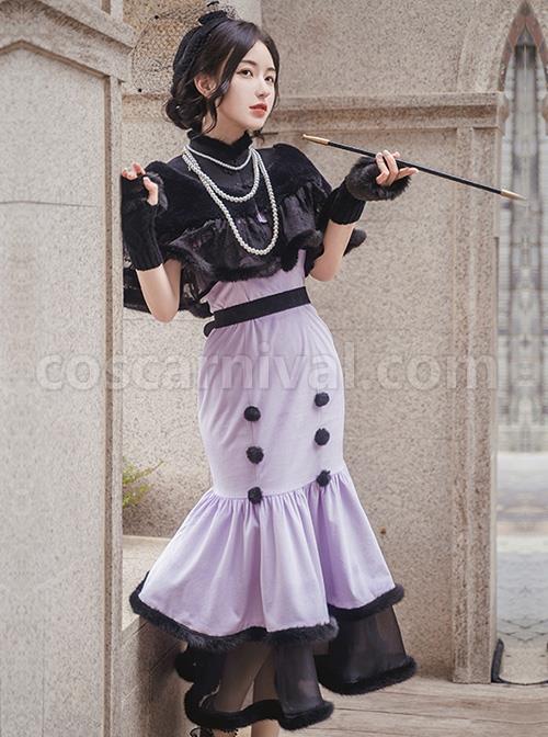 Retro-Elegant-Black-Purple-Velvet-Stitching-Black-Translucent-Hem-Fishtail-Skirt-Shawl-Classic-Lolita-Sleeveless-Dress-Set-coscarnival-1560