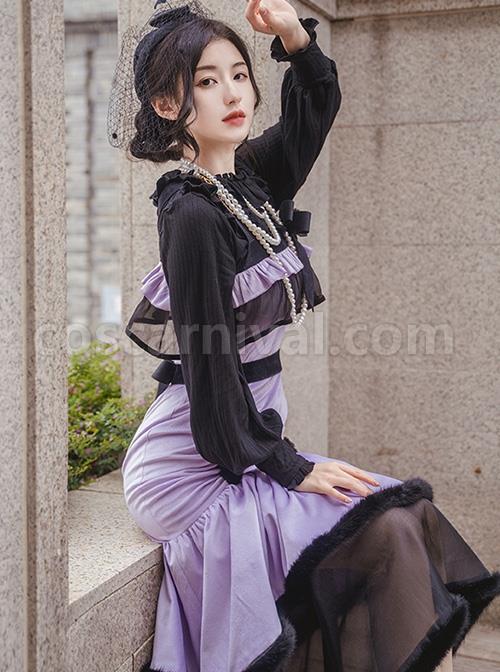 Retro-Elegant-Black-Purple-Velvet-Stitching-Black-Translucent-Hem-Fishtail-Skirt-Shawl-Classic-Lolita-Sleeveless-Dress-Set-coscarnival-1572