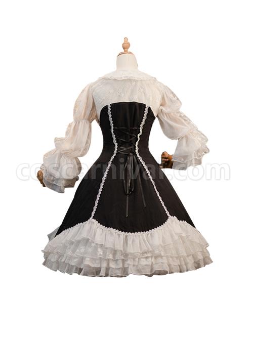 Retro-Elegant-Black-White-Doll-Collar-Stitching-Semi-Transparent-Lotus-Root-Sleeve-Lace-Hem-Classic-Lolita-Long-Sleeved-Dress-coscarnival-2333