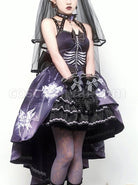 Retro Gothic Three-Dimensional Butterfly Bat Wing Decoration Hollow Bone Print Irregular Hem Halloween Gothic Lolita Sleeveless Dress coscarnival