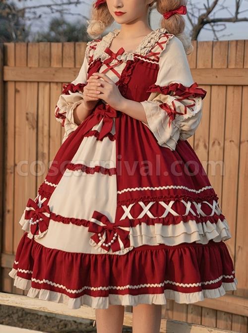Retro-Heavy-Industry-Ruffled-Square-Neck-Stitching-Lantern-Sleeve-Bow-Knot-Ribbons-Decoration-Sweet-Lolita-Short-Sleeved-Dress-coscarnival-1310.jpg
