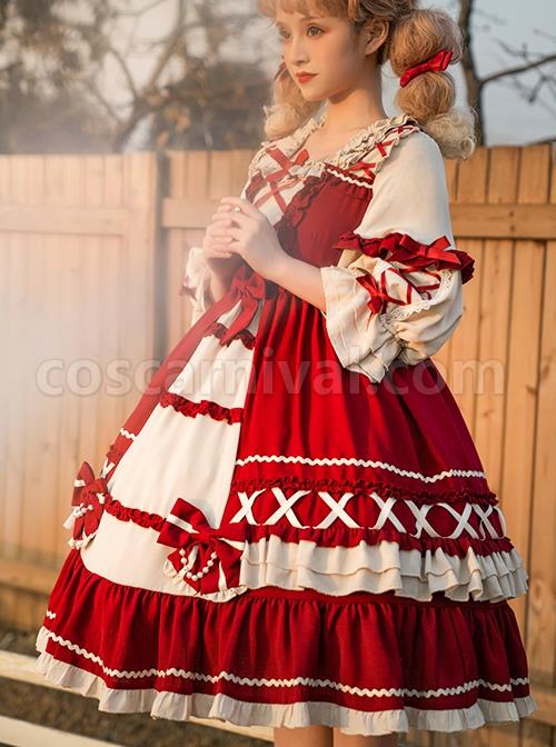 Retro-Heavy-Industry-Ruffled-Square-Neck-Stitching-Lantern-Sleeve-Bow-Knot-Ribbons-Decoration-Sweet-Lolita-Short-Sleeved-Dress-coscarnival-1316.jpg