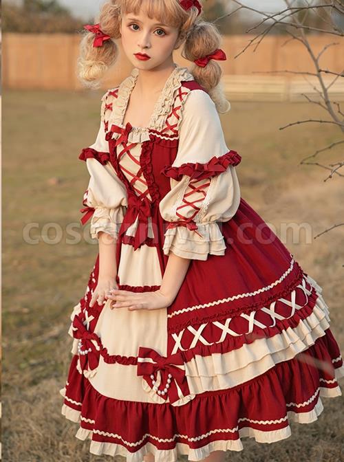 Retro-Heavy-Industry-Ruffled-Square-Neck-Stitching-Lantern-Sleeve-Bow-Knot-Ribbons-Decoration-Sweet-Lolita-Short-Sleeved-Dress-coscarnival-1318.jpg