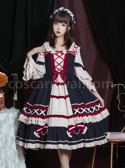 Retro-Heavy-Industry-Ruffled-Square-Neck-Stitching-Lantern-Sleeve-Bow-Knot-Ribbons-Decoration-Sweet-Lolita-Short-Sleeved-Dress-coscarnival-1319.jpg
