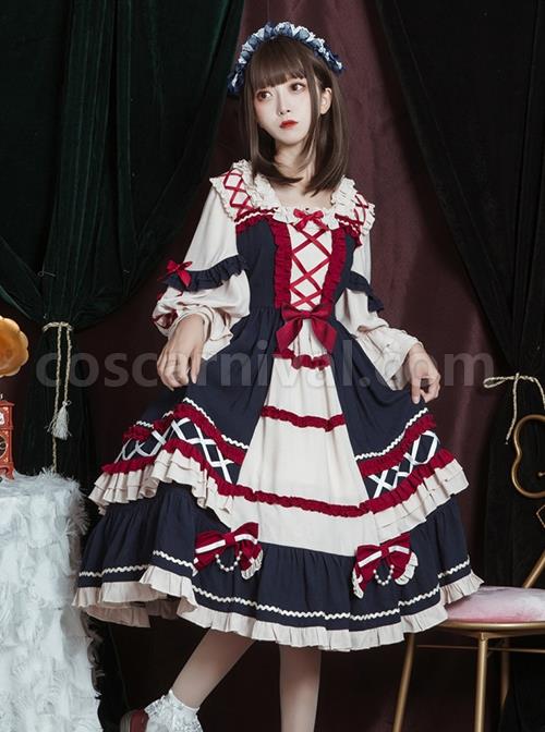Retro-Heavy-Industry-Ruffled-Square-Neck-Stitching-Lantern-Sleeve-Bow-Knot-Ribbons-Decoration-Sweet-Lolita-Short-Sleeved-Dress-coscarnival-1321.jpg