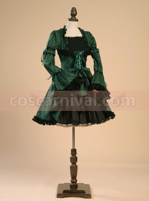 Retro Lace And Bind Strap Gothic Lolita Long Sleeve Dress coscarnival