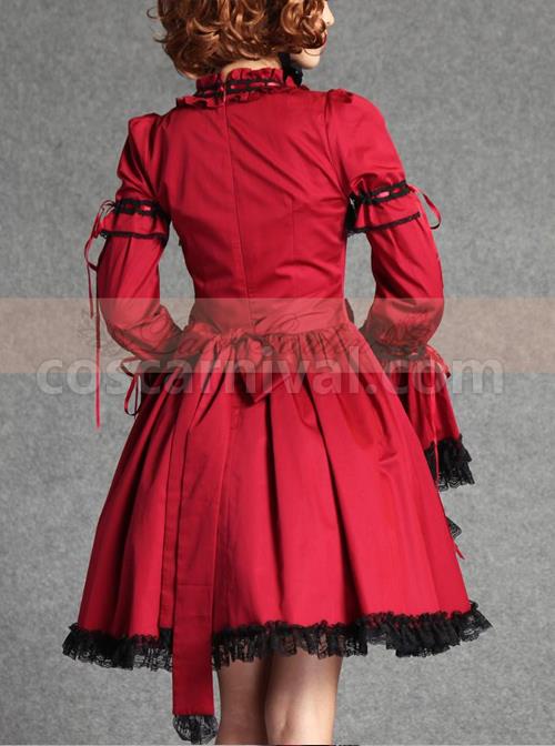 Retro Lace And Bind Strap Gothic Lolita Long Sleeve Dress coscarnival