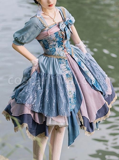 Retro-Oil-Painting-Print-Elegant-Square-Neck-Lace-Irregular-Hem-Autumn-Winter-Classic-Lolita-Long-Sleeve-Short-Sleeve-Two-Wear-Dress-coscarnival-686