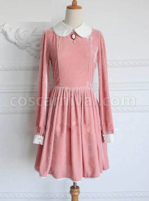 Retro-Pink-Pleuche-Round-Collar-Long-Sleeves-Classic-Lolita-Dress-coscarnival-1050
