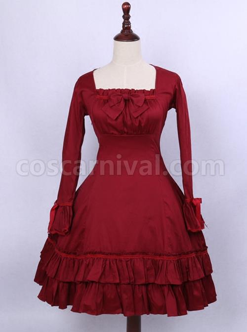 Retro-Red-Bowknot-Ruffles-Classic-Lolita-Long-Sleeve-Dress-coscarnival-194