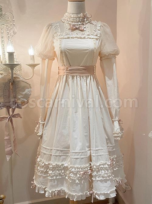 Retro-Ruffle-Stand-Collar-Puff-Sleeves-Detachable-Long-Sleeves-Pearl-Bow-Knot-Decoration-Classic-Lolita-Long-Sleeves-Short-Sleeves-Two-Wear-Dress-coscarnival-2293