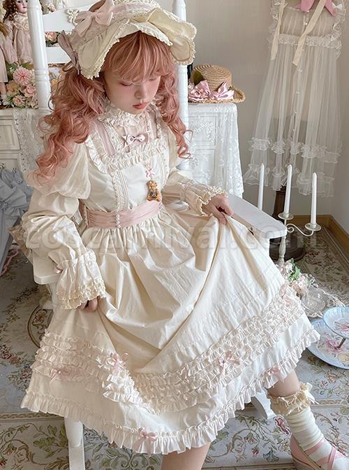 Retro-Ruffle-Stand-Collar-Puff-Sleeves-Detachable-Long-Sleeves-Pearl-Bow-Knot-Decoration-Classic-Lolita-Long-Sleeves-Short-Sleeves-Two-Wear-Dress-coscarnival-2303
