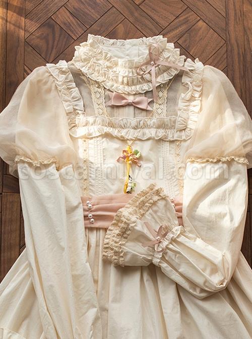 Retro-Ruffle-Stand-Collar-Puff-Sleeves-Detachable-Long-Sleeves-Pearl-Bow-Knot-Decoration-Classic-Lolita-Long-Sleeves-Short-Sleeves-Two-Wear-Dress-coscarnival-2314
