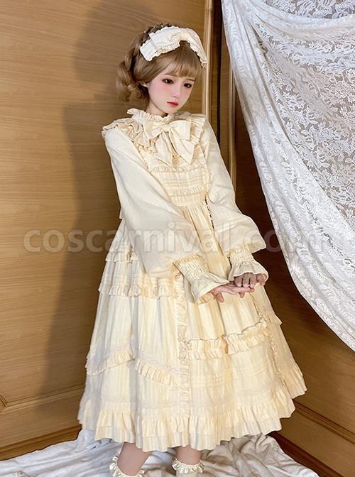 Retro-Solid-Color-Doll-Sense-Stand-Collar-Bowknot-Lantern-Sleeves-Spring-Autumn-Cute-Classic-Lolita-Long-Sleeved-Dress-coscarnival-2299