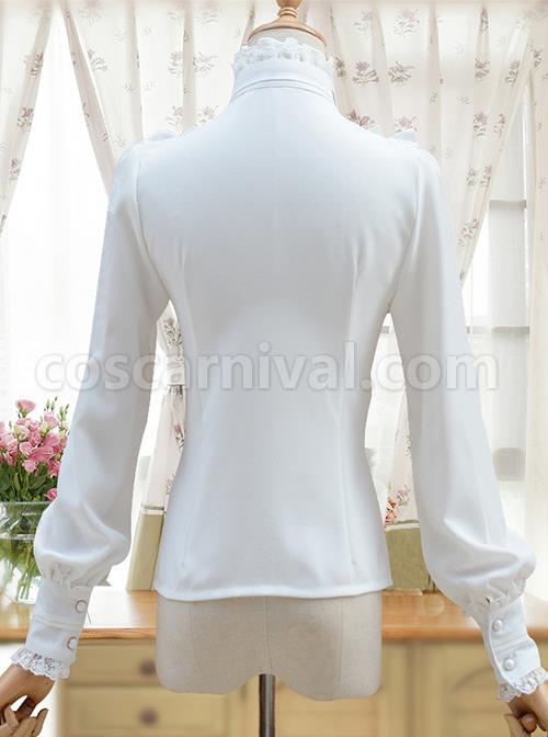 Retro Stand Collar Bowknot Tie Lolita Lantern Sleeve Shirt
