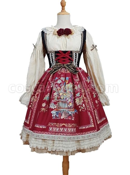 Retro-Style-Floral-Print-Lace-Ruffle-Trim-Velvet-Vest-Criss-Cross-Cord-Classic-Lolita-Bow-Knots-Sleeveless-Dress-coscarnival-2278