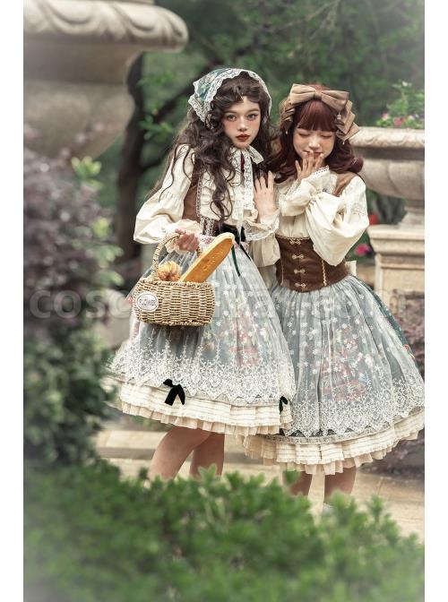 Retro-Style-Floral-Print-Lace-Ruffle-Trim-Velvet-Vest-Criss-Cross-Cord-Classic-Lolita-Bow-Knots-Sleeveless-Dress-coscarnival-2300