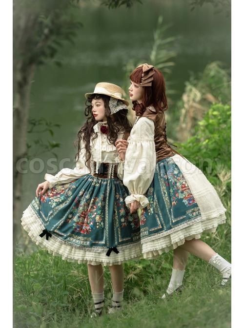 Retro-Style-Floral-Print-Lace-Ruffle-Trim-Velvet-Vest-Criss-Cross-Cord-Classic-Lolita-Bow-Knots-Sleeveless-Dress-coscarnival-2317