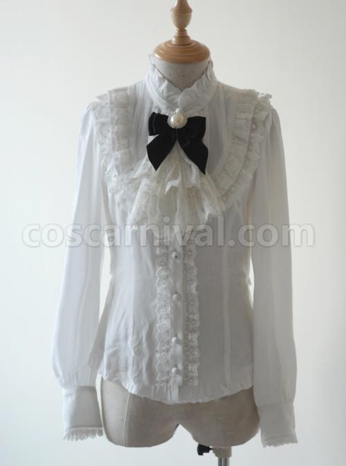 Rice-white Ruffle Stand Collar Classic Lolita Long Sleeve Shirt coscarnival