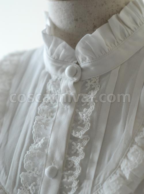 Rice-white Ruffle Stand Collar Classic Lolita Long Sleeve Shirt coscarnival