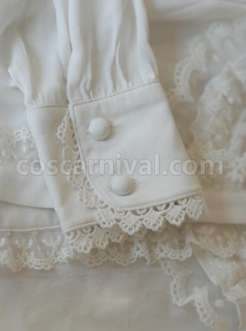 Rice-white Ruffle Stand Collar Classic Lolita Long Sleeve Shirt coscarnival