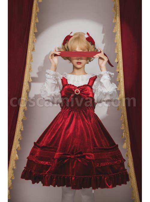 Rococo-Series-JSK-Pure-Color-Velvet-Elegant-Classic-Lolita-Ruffle-Sling-Dress-coscarnival-4990