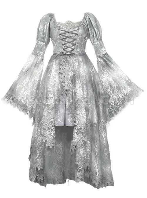 Rose Funeral Series White Gothic Lolita Dirty Dyed Heavy Workmanship Lace Halloween Court Classic Gray Dress coscarnival