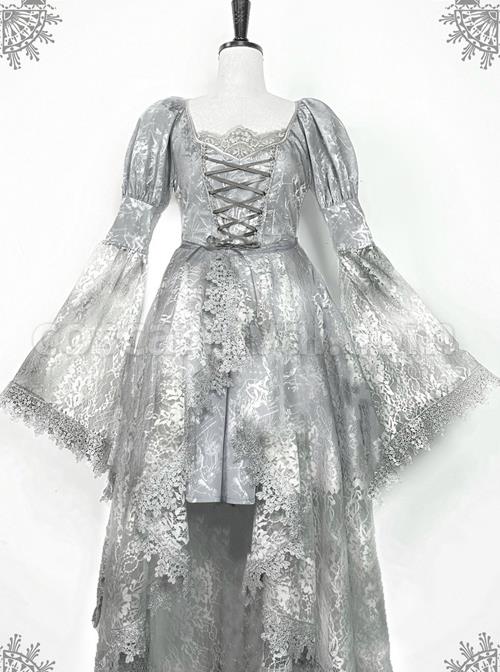 Rose Funeral Series White Gothic Lolita Dirty Dyed Heavy Workmanship Lace Halloween Court Classic Gray Dress coscarnival