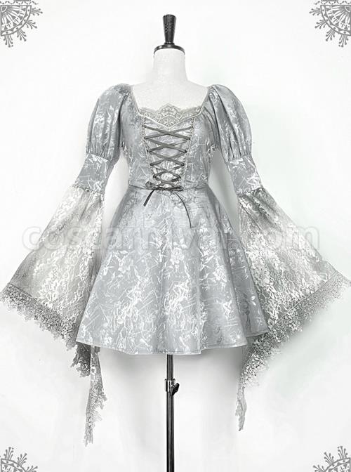 Rose Funeral Series White Gothic Lolita Dirty Dyed Heavy Workmanship Lace Halloween Court Classic Gray Dress coscarnival