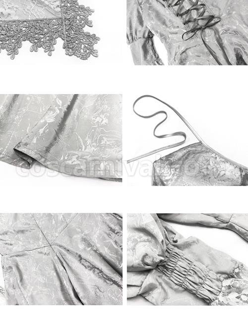 Rose Funeral Series White Gothic Lolita Dirty Dyed Heavy Workmanship Lace Halloween Court Classic Gray Dress coscarnival