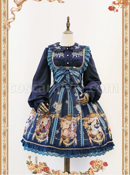 Rose Garden Series Navy Blue Thickened Chiffon Embroidery Classic Lolita Shirt coscarnival